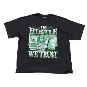 "In Hustle We Trust" Gangster $ Money Graphic Green & Black 3XL T-Shirt